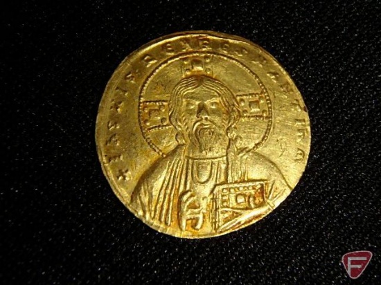 Ancient Byzantine Empire 18k yellow Gold Coin with Christ on reverse, VF or better (4.5 g)