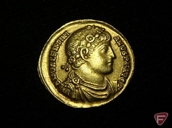 Ancient Roman Empire 18k yellow Gold Valentinian I Solidus Coin, VF or better (4.4 g)