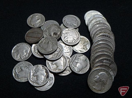 $4.75 face value misc. date Washington Quarters, (10) dateless Buffalo Nickels,