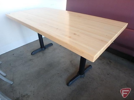 Wood Goods Inds. Inc. butcher block style dining room table with 2 metal bases, 60"x30"x30"H