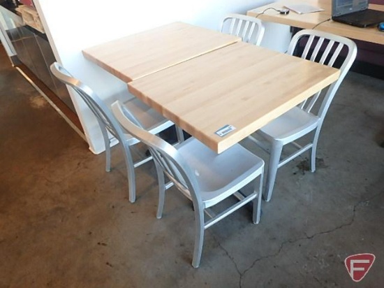(2) Wood Goods Inds. Inc. butcher block style dining room tables with metal base, 24"x30"x30"H