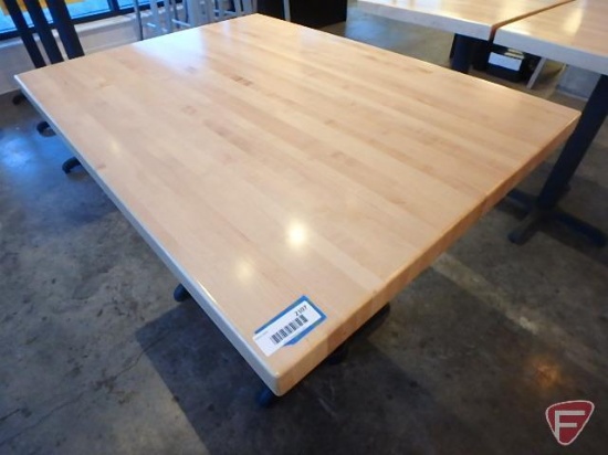 Wood Goods Inds. Inc. butcher block style dining room table with 2 metal bases, 40"x30"x30"H