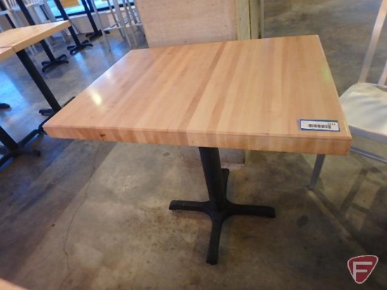 Wood Goods Inds. Inc. butcher block style dining room table with metal base, 24"x30"x30"H