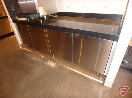 Custom stainless steel cabinets with stone countertop, 30"x96"x34"H with 4" backsplash