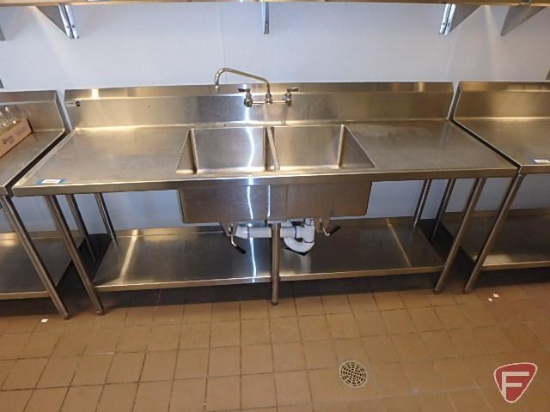 Albers stainless steel 2 compartment sink with under shelf, 82"x24"x35" with 6" tapered