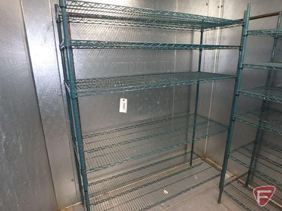 Metro rack style coated shelving unit: (5) 60"x20" shelves and (4) 74" uprights