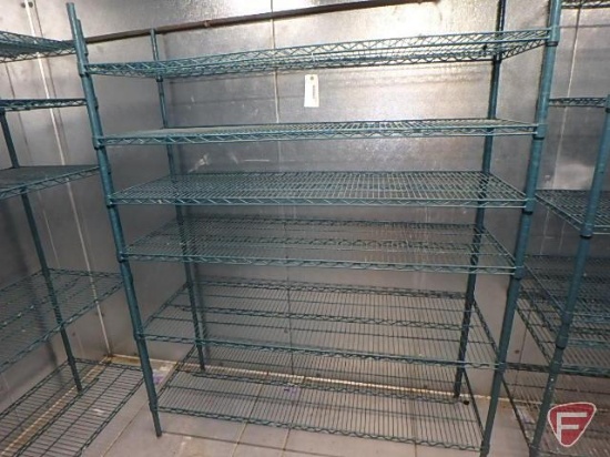 Metro rack style coated shelving unit: (6) 60"x20" shelves and (4) 74" uprights