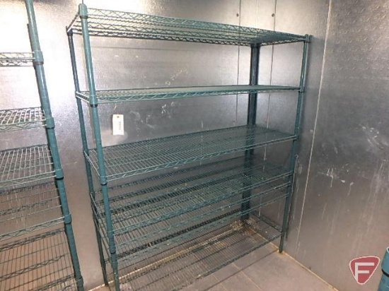Metro rack style coated shelving unit: (7) 60"x20" shelves and (4) 74" uprights