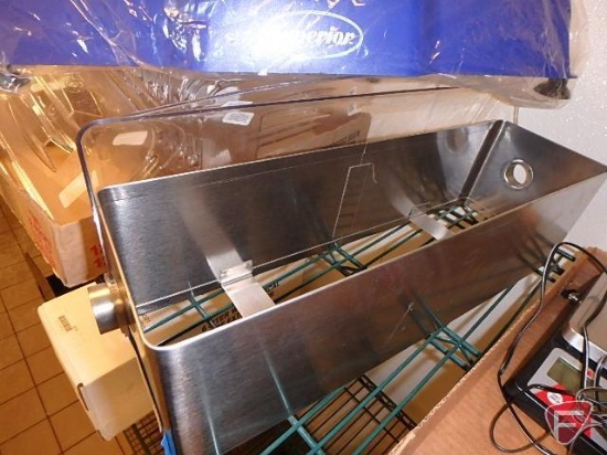 Stainless steel 18" garnish and condiment serving station and unused Superior safety label dispenser
