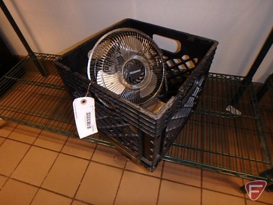 Taylor TE32FT 2lb digital scale with 115v adaptor, 10" fan, and milk crate