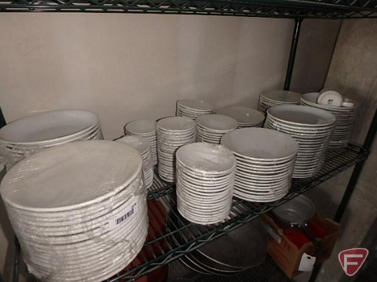 Contents of shelf, Syracuse China Reflections Aluma Light dishes: (37) #498 9" pasta bowls,