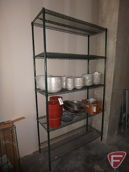 Metro rack style coated shelving unit: (4) 87"H uprights and (5) 18"x48" shelves