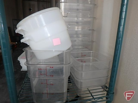 (2) Cambro 4SFCW 4qt clear plastic food storage bins,