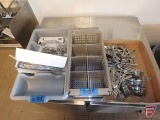 Flatware: spoons, forks, butter knives, dishwashing tray caddy, and flatware bus tray