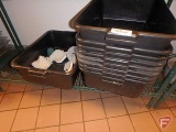 (9) black bus trays, (2) nail brushes, and (2) scrub brushes