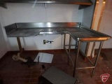 L-shaped stainless steel dish washing table
