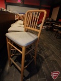(13) wood cushioned tiki bar stools