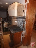 (2) pet carriers and wood cabinet