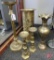 Brass candlesticks, vase and umbrella stand, 5 pcs