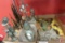 Metal dog and vintage car wall hangings, metal rabbit candle sticks, Dayagi tray made in Israel