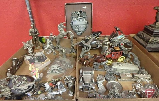 Small metal figurines and sculptures, both boxes