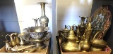 Brass etched items: incense burners, tea kettle, small pouring pitchers, vases, and more, both