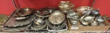 Silver, silver plated and pewter trays, sugar and creamers, napkin holder and more, whole shelf