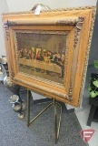 Last Supper matted and framed picture on brass easel, frame is approx. 33