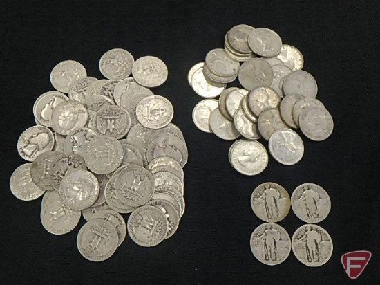 $14.25 face value 90% Silver Washington Quarters, many early dates;