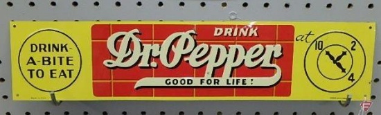 Dr. Pepper metal advertising sign, "Drink A Bite to Eat"