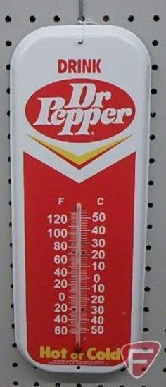 Dr. Pepper metal advertising thermometer, "Drink Dr. Pepper Hot or Cold"