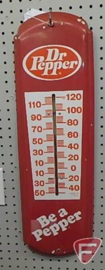 Dr. Pepper metal advertising thermometer, "Be a Pepper"