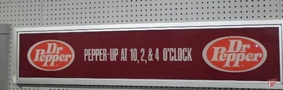 Dr. Pepper framed plexiglass advertising sign, "Pepper-Up at 10, 2, & 4 O'Clock"