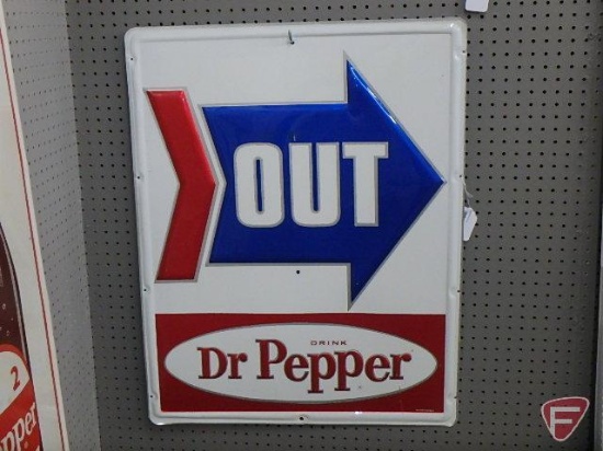 Dr. Pepper metal advertising sign, "OUT"