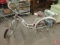 Vintage Schwinn coaster bike, white/pink, with basket, 24in diameter wheels, 44in wheel base