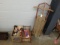 Wood/metal sled 47inL, dolls, toys, plush animals, wood rocking doll crib.
