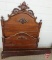 Wood ornate headboard, footboard with wood rails, headboard 68inHx49inW