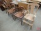 Wood high chair and (2) wood barrel-style chairs. 3 pieces