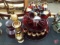 3tier red glass serving tray, red glass cordial/liqueur set, and