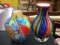 (2) Art deco bright colored glass vases, tallest is 12inH