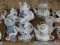 (2) white/blue tea sets, Lefton and Seltmann Weiden Bavaria, and (3) stacking tea sets.