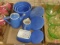 Oxford Ware nesting refrigerator bowls with lids, and blue tea set, sugar cover missing