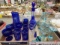 Blue glass items, wine sets and pitcher/glasses set. Contents of 2 boxes.