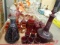 Seller states one decanter is a rare Martinsville Glass Co Radiance ruby red from 1930s, and