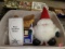 Holiday/Christmas items, Fiber Optic Snowman Head, metal ornament hanger, plush santa, figurines,