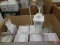 (8) white 5inH decorative tealight lanterns with stands and (8) white/pink decorative flower