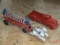 Cast iron fire truck and cast iron vintage ladder truck with horses and firemen. 2 pieces