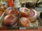 Marigold carnival glass dishes: cups, sherbert, dinner plates, dessert bowls, serving bowl,