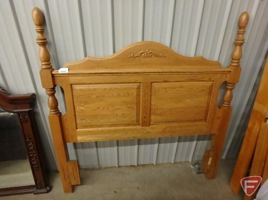 Wood headboard 67inHx64inW and wood framed tri-fold mirror 44inHx53inW overall. 2 pieces