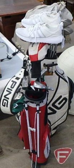 Ping and Tour Edge golf bags, golf clubs-Silver Diamond, Gallery Lady Striker, US Kids Golf,